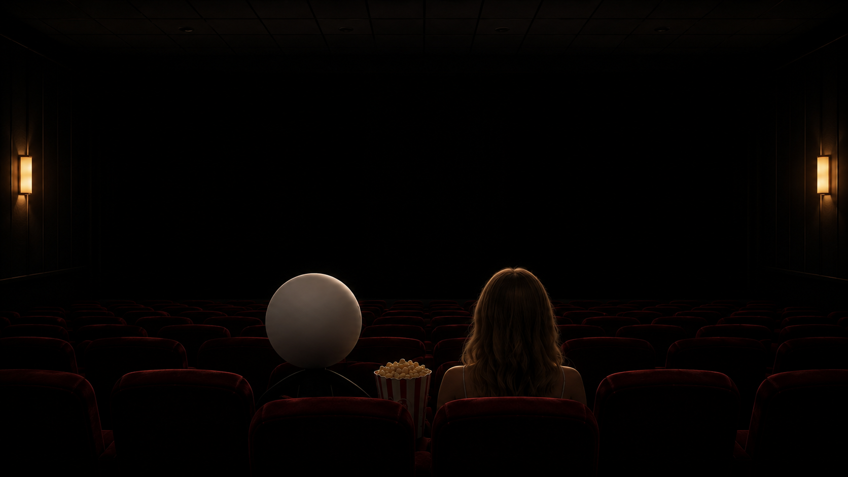 Lenny sitting with a friend in a dark movie theater